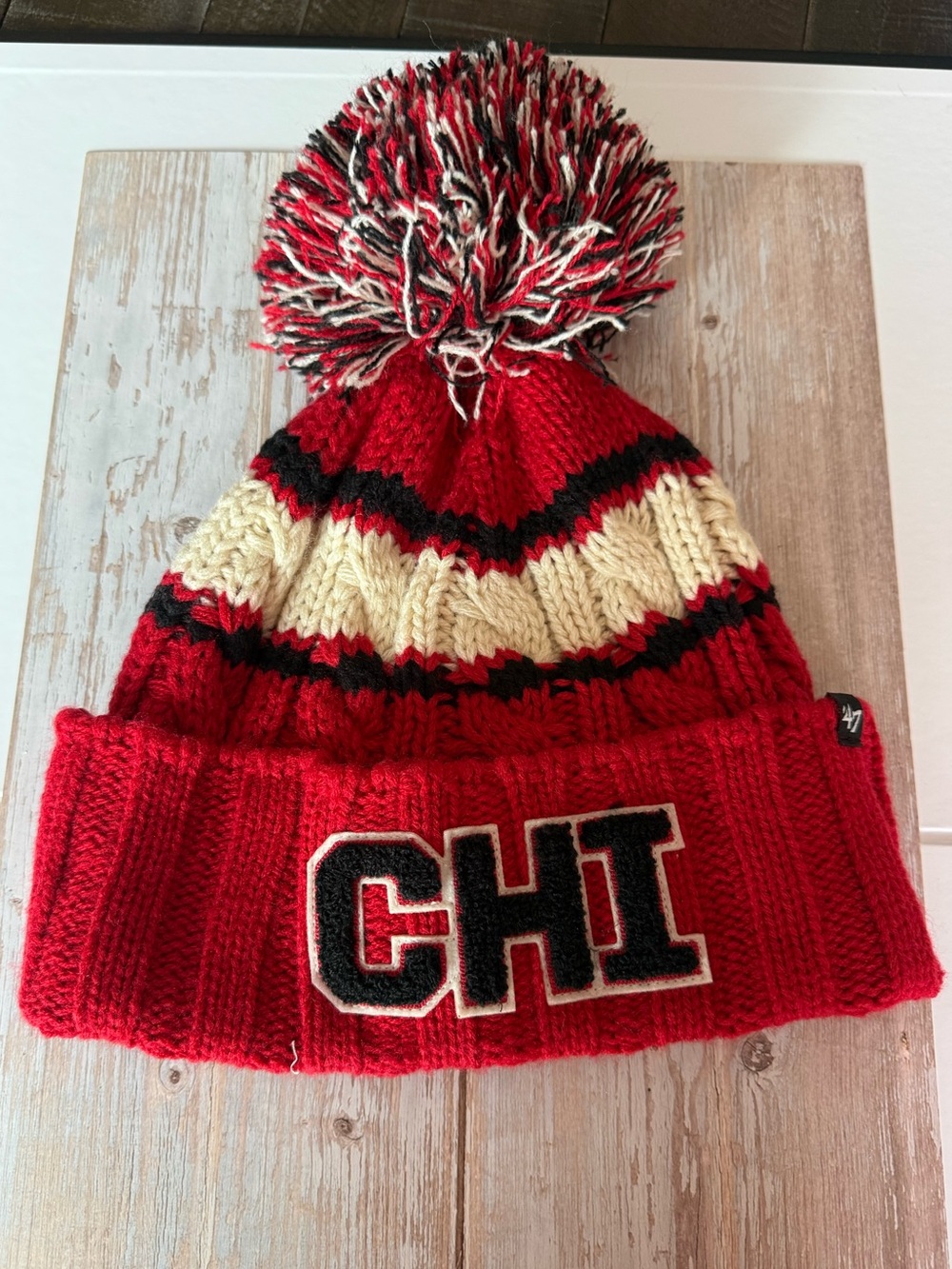 NWT ’47 NBA Chicago Bulls Knit Pom Beanie Hat Red/Black/White One Size
